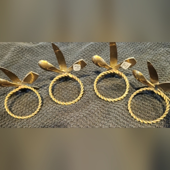 4 Vintage brass fork, knife, spoon napkin rings - Picture 4 of 5